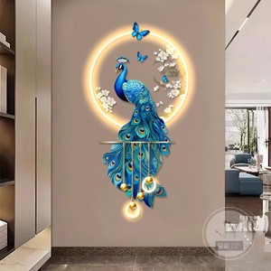 Lámpara de Pared LED Tridimensional de Alta Gama, Cristal y Porcelana Ecológica, Diseño de Pavo Real, para Entrada o Pasillo - Product Image 3