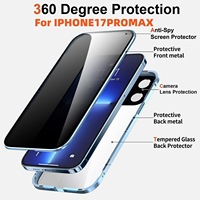 Casing ponsel bingkai aluminium magnetik tahan guncangan, casing kaca Tempered dua sisi bingkai aluminium logam untuk iPhone 16 17 Pro