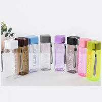 Bouteille d'eau portable transparente en plastique PS PC de 480 ml avec logo personnalisé, gobelet carré pas cher pour jus, bouteille d'eau de sport avec couvercle