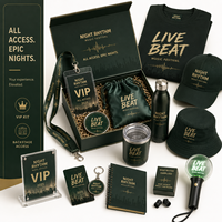 Coffret Cadeau VIP Premium pour Concert avec Logo Personnalisé, Lanière, Badge, Casquette, T-shirt, Bouteille, Gobelet, Bouchons d'Oreilles, Kit de Marchandises Souvenirs pour Événement Fan