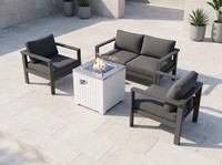 Ensemble de conversation extérieur en aluminium haut de gamme avec table foyer au gaz blanc, mobilier de jardin moderne
