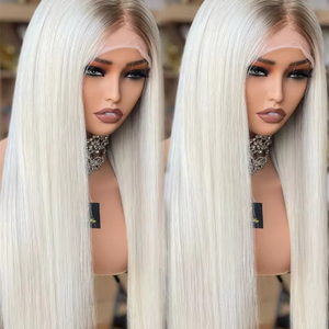 Perruque personnalisée en cheveux humains, lace front, blond platine, lisse et soyeux, cheveux vierges européens, pour lace transparente, 26 pouces - Product Image 1