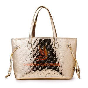 Customized Monogram Logo Metallic Gold Leather Ladies Tote <strong>Bag</strong> Shoulder Handbag Purse <strong>for</strong> <strong>Women</strong> - Product Image 1