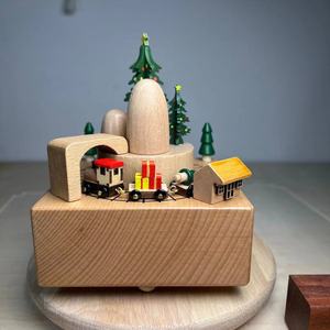 Boîtes à <span class=keywords><strong>musique</strong></span> rondes en bois de hêtre, carrousel rotatif, ballerine, pour cadeaux pour enfants, petite amie, anniversaire (Château <span class=keywords><strong>dans</strong></span> <span class=keywords><strong>le</strong></span> <span class=keywords><strong>ciel</strong></span>) - Product Image 3