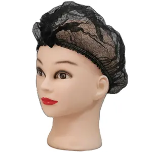 Dùng một lần màu đen không dệt cap hairnet với đôi đàn hồi 21inch cho y tế không dệt bouffant cap 18 inch