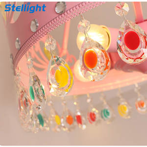 스텔라이트 LED 철제 원목 크라운 샹들리에, 아이들 공주방 인테리어용 E27 전구 핑크 펜던트 조명, 모던 럭셔리 중형, 3년 보증 - Product Image 3