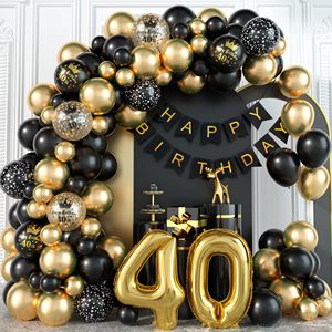 Décorations pour 40e <span class=keywords><strong>anniversaire</strong></span> pour hommes, guirlande d'arche de ballons noirs et dorés avec ballons en feuille de chiffre <span class=keywords><strong>40</strong></span>, confettis, ensemble Nanner - Product Image 3