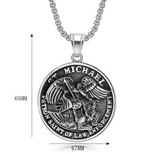 St Michael Angel Round Pendant <b>Titanium</b> Steel Necklace Unisex Fashion Jewelry Gift - Product Image 5