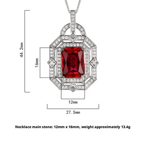 Trendy 12*16mm Imitation Ruby Jewelry Eco-friendly Jewelry Copper Geometric Square Double Halo Cubic Zirconia Pendant Necklace - Product Image 6