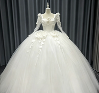 S1994Y Robe de mariée féerique de luxe à manches longues, style princesse, avec jupe tutu et motifs floraux tridimensionnels en gaze légère, très vendue