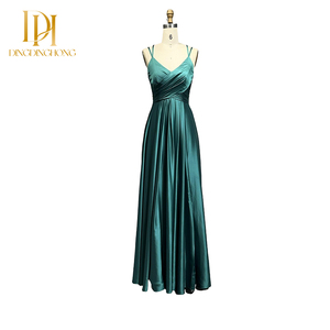 Nuevo <span class=keywords><strong>vestido</strong></span> de noche de satén brillante verde Jade encaje con cuello en V pecho plisado <span class=keywords><strong>para</strong></span> fiestas de boda <span class=keywords><strong>Vestido</strong></span> de damas de honor comercio exterior - Product Image 5