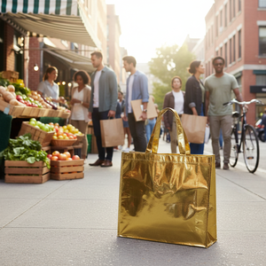 Borsa shopping oro lucido grande e riutilizzabile per la spesa e l'uso quotidiano - Product Image 3