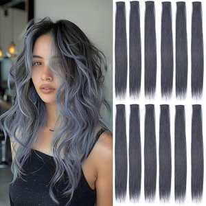 Extensions de cheveux de marques nationales, 60 cm, lisses, teintes, en fibre haute température, lot de 5 pièces pour femmes, style Miss - Product Image 2