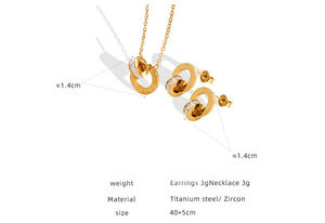 Juego de Joyería para Mujer con Baño de <span class=keywords><strong>Oro</strong></span> de 18K, Antideslustre, Acero Inoxidable, Circonita, Números Romanos, Aretes, Pulsera y Collar - Product Image 3