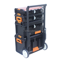 Boîte à outils en plastique de chariot empilable à quatre couches d'usine de Ningbo pour l'armoire à outils d'atelier de ménage avec la poignée et la roue flexibles
