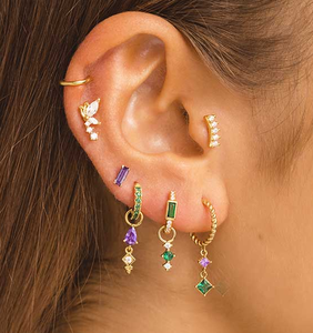 Pendientes de Plata de Ley S925 de 16g con Diseño de Ojo de Caballo Marquise y Libélula Multitaladrada, con Parte Trasera Plana y Rosca para Perforaciones - Product Image 3