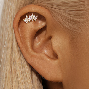 Gold Single Piece S925 <b>Sterling</b> <b>Silver</b> Square Marquise Oval Pear Round Shape Zircon Piercing <b>Stud</b> <b>Earrings</b> Flat Back - Product Image 4