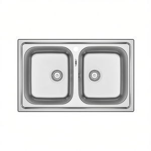 Fregadero Empotrado de Acero Inoxidable de 80x50 cm con Doble Cubeta para Cocina - Product Image 3