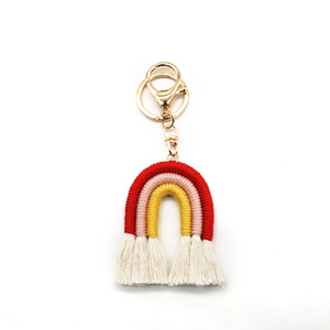 Porte-clés sac arc-en-ciel tissé à la main <span class=keywords><strong>de</strong></span> style nordique, pompon bohème, accessoire clé INS européen et américain - Product Image 5