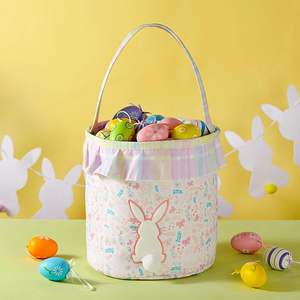Fournitures, accessoires et décorations pour les fêtes de printemps et de Pâques, panier de Pâques <span class=keywords><strong>en</strong></span> <span class=keywords><strong>toile</strong></span> à volants avec carton à œufs floral, vente <span class=keywords><strong>en</strong></span> gros avec pompon - Product Image 5
