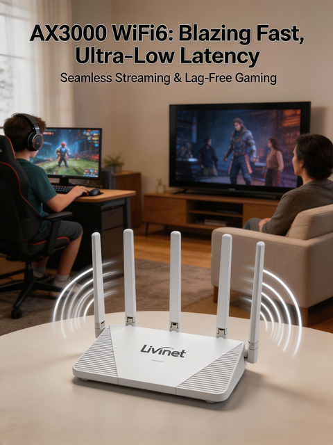 MT7981 Chip AX3000 WiFi 6 Router with High-Gain Antennas, 1 Gigabit WAN Port & 3 Gigabit LAN Ports, Dual-Band 2.4G+5G