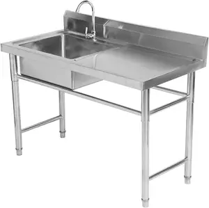 Factory Direct Free Standing 304 SUS Stainless Steel Sink Table Commercial Basin Sink For Restaurant And Outdoor