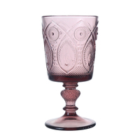 Gobelet et verre à pied en verre coloré ambre, rose, bleu, vert, à motif paon gaufré, style vintage, fournis directement par l'usine