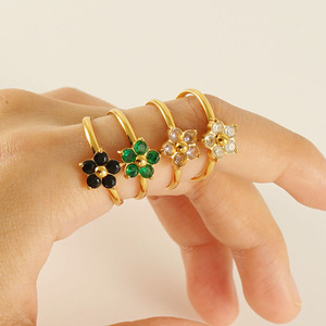 Anelli con Fiore in Zirconia Cubica Placcati Oro 18K in Acciaio Inossidabile, Anello con Fiore di Diamanti Multicolore per Vendita all'Ingrosso - Product Image 2