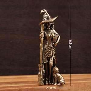 Figuras de brujas de latón con escoba y gato, decoración de Halloween para mesa, decoración interior del hogar, estilo tradicional - Product Image 3