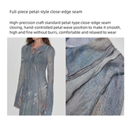Léger Viscose Double Crêpe Denim Transfert Impression Coupe En Trois Dimensions À Lacets Robe Transparente Longues Dames Robes