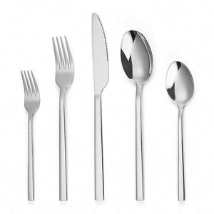 Vajilla Moderna al por Mayor para Hotel, Juego de Cubiertos de Metal Plateado y Dorado, Cuchillo, Tenedor y Cuchara, Juego de Cubiertos de Acero Inoxidable con Mango Cuadrado - Product Image 1