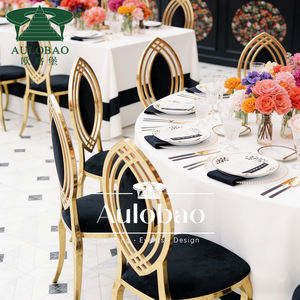 Sillas con respaldo ovalado de acero inoxidable dorado elegante para banquetes, comedor, uso en hoteles al aire libre - Product Image 4