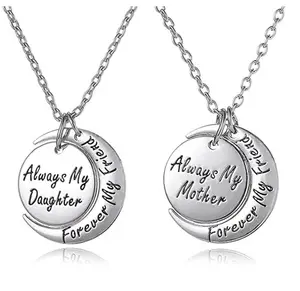 Always My Mother, Forever My Friend: Mom Daughter Necklace Set with Moon Pendant Necklaces