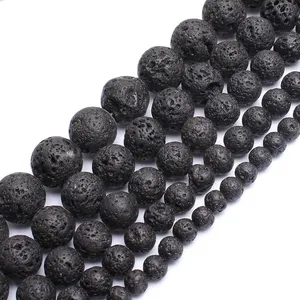 Vente en gros de perles rondes en pierre de lave volcanique noire naturelle de 4 à 12mm, taille au choix pour la fabrication de bijoux, bracelet à bricoler soi-même