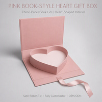 Romantische roze hartvormige cadeaudoos in boekvorm met grosgrain lint strik, diepe hartvormige inlay voor chocolade, snoep, sieraden, Valentijnsdag