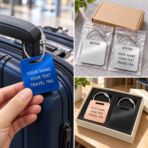 Etiquetas de Equipaje Metálicas Personalizadas con Grabado de Texto, Etiquetas de Identificación Cuadradas para Bolsas de Viaje con Cable de Acero, Regalos Empresariales, Disponibles en Stock - Product Image 3