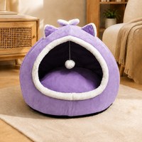 Lit pour chat en peluche avec oreilles mignonnes, style yourte, dôme semi-fermé, pour chats de taille moyenne à grande, pour l'intérieur, vente en gros directe d'usine