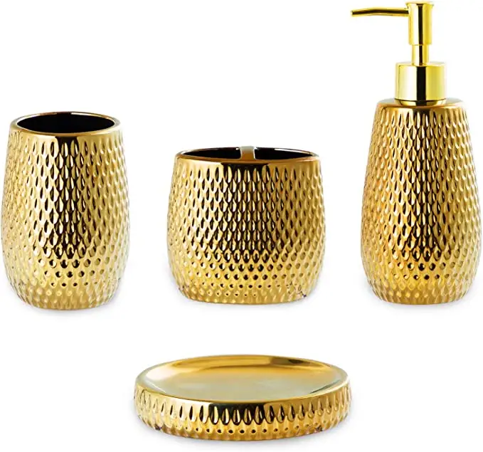 Aksesori Kamar Mandi Keramik Emas Modern Mewah Sederhana untuk Dekorasi Kamar Mandi atau Hotel