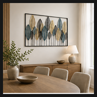 Art mural en métal, panneau botanique 3D en forme de feuille, sculpture bleu or pour salon, hall d'hôtel, intérieurs contemporains de luxe