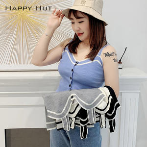 แฮปปี้ฮัทเสื้อกั๊กถักนิตติ้งสำหรับผู้หญิงไซส์พลัส รุ่น N7487 สีพื้น ผลิตจากเส้นใยอะคริลิก เสื้อกล้ามติดกระดุมเม็ดเดียว สีฟ้า เทา ขาว ดำ - Product Image 2