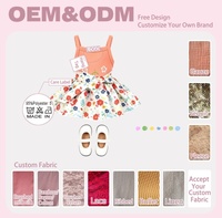 Vêtements de poupée de 18 pouces en gros, conception personnalisée, haut bleu sans manches et ensemble jupe à imprimé floral pour poupée American Girl de 18 pouces