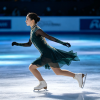 Robe de patinage artistique vert foncé à col montant, manches longues en résille, costume de compétition orné de strass, personnalisable pour enfants, adolescents et adultes, OEM