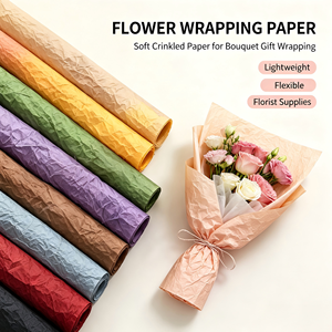 Papier d'emballage <span class=keywords><strong>pour</strong></span> fleurs en gros, 56*56cm, 5 feuilles/paquet, 12 couleurs, froissé à la main, <span class=keywords><strong>pour</strong></span> bouquet de mariage, arrangement floral - Product Image 4