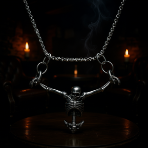 Collar con Colgante de Esqueleto Gótico para Hombre, Cadena de Aleación Plateada, Estilo Punk Biker, Joyería para Uso Diario y Fiestas - Product Image 2