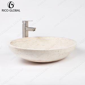 Lavabo ovale en travertin blanc, vasque en pierre pour salle de bain, lavabo à poser sur comptoir - Product Image 4
