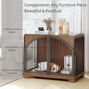 Walnut wood arched double-door dog cage, household rounded corner waterproof pet cage, suitable for <b>medium</b> to large dogs. - Product Image 3