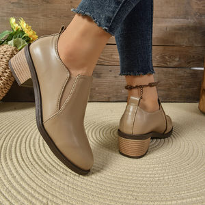 Bottines Chelsea <span class=keywords><strong>Beige</strong></span> pour Femmes, Talon Bloc Bas, Bottines à Enfiler, Chaussures Casual Quotidiennes Confortables pour Femmes - Product Image 3