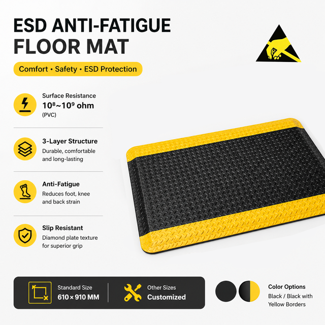 Leenol Rgonomic ESD Anti-Fatigue Floor Mat Static Control Anti Wear PVC Mat for Laboratory Electronic Production Line