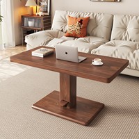 Table basse relevable Yifulin en bois massif de style médiéval avec repose-pieds pneumatique mobile pour appartement compact à double usage