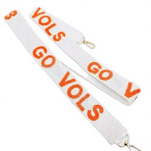 Sangle de sac en coton brodé faite à la main, personnalisée, avec perles de rocaille blanches et dorées, accessoires pour sacs Go Vols - Product Image 1